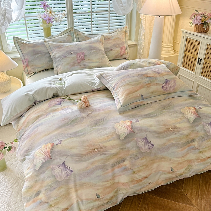 91家纺网 家纺一手货源 找家纺 巧玲珑 2025新款100%数码印花生态AB版四件套 锦瑟