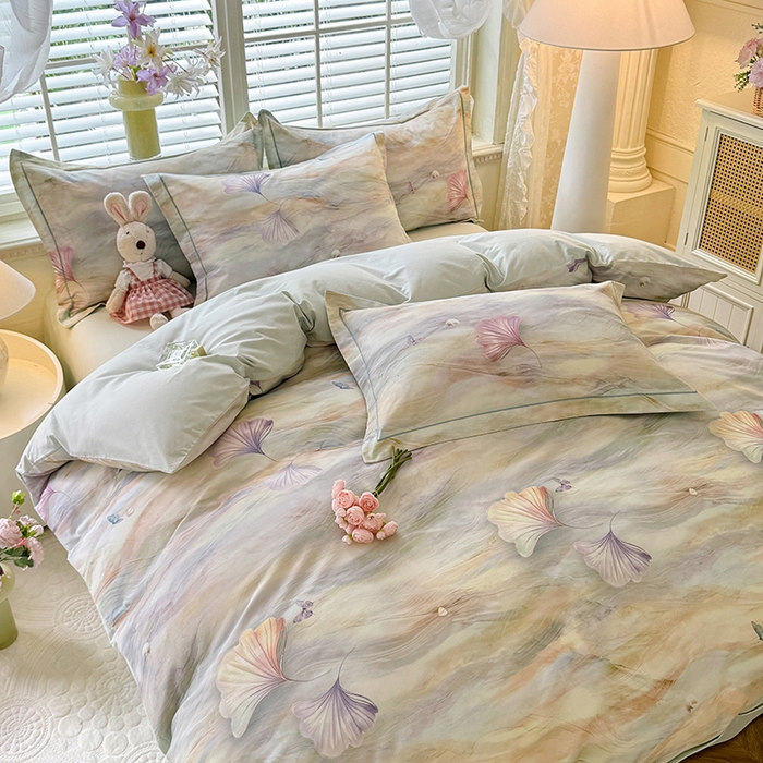 91家纺网 家纺一手货源 找家纺 巧玲珑 2025新款100%数码印花生态AB版四件套 锦瑟