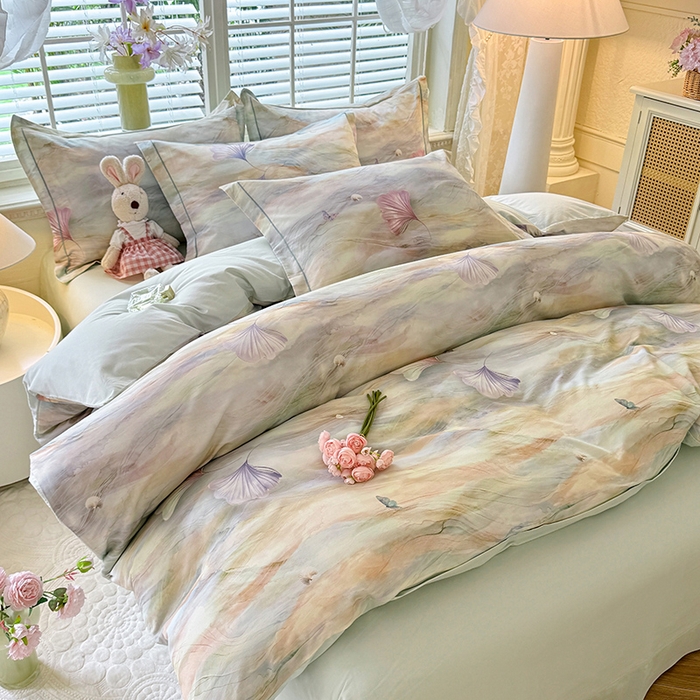 91家纺网 家纺一手货源 找家纺 巧玲珑 2025新款100%数码印花生态AB版四件套 锦瑟