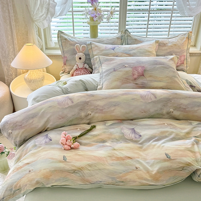 91家纺网 家纺一手货源 找家纺 巧玲珑 2025新款100%数码印花生态AB版四件套 锦瑟