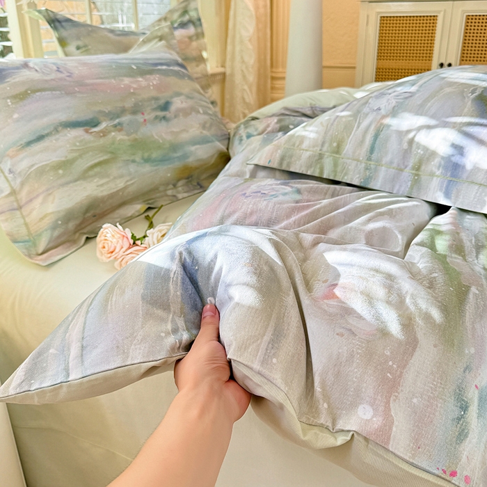 91家纺网 家纺一手货源 找家纺 巧玲珑 2025新款100%数码印花生态AB版四件套 靓彩