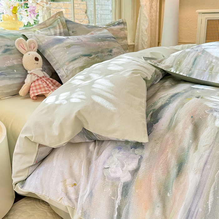 91家纺网 家纺一手货源 找家纺 巧玲珑 2025新款100%数码印花生态AB版四件套 靓彩