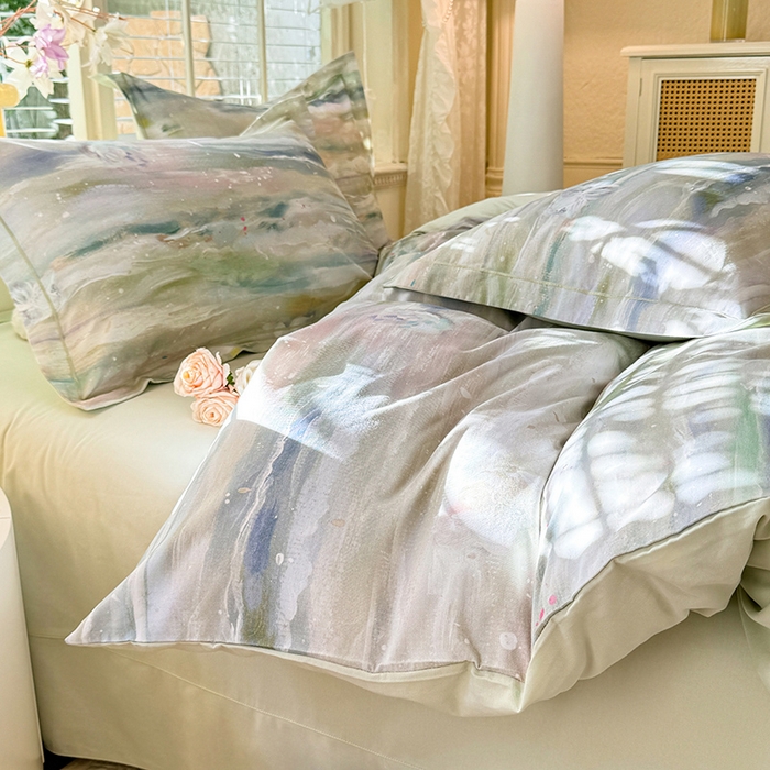 91家纺网 家纺一手货源 找家纺 巧玲珑 2025新款100%数码印花生态AB版四件套 靓彩