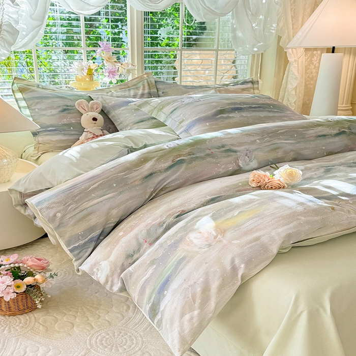 91家纺网 家纺一手货源 找家纺 巧玲珑 2025新款100%数码印花生态AB版四件套 靓彩