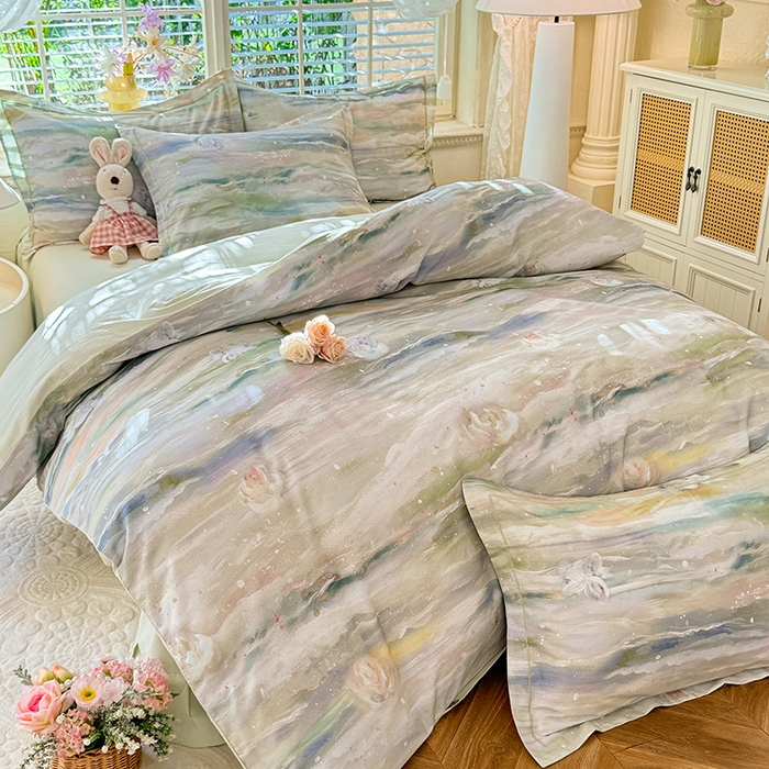 91家纺网 家纺一手货源 找家纺 巧玲珑 2025新款100%数码印花生态AB版四件套 靓彩