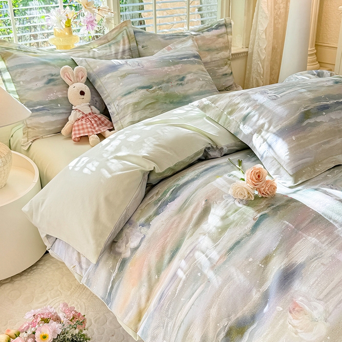 91家纺网 家纺一手货源 找家纺 巧玲珑 2025新款100%数码印花生态AB版四件套 靓彩