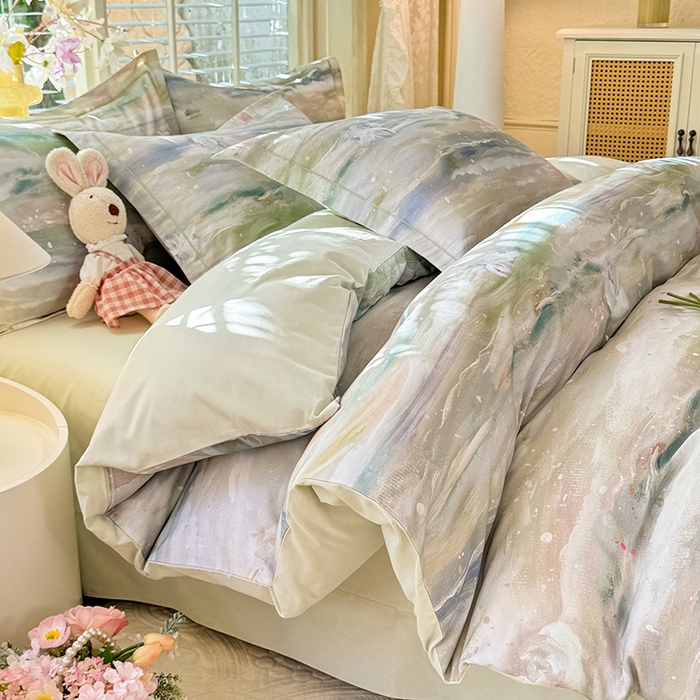 91家纺网 家纺一手货源 找家纺 巧玲珑 2025新款100%数码印花生态AB版四件套 靓彩