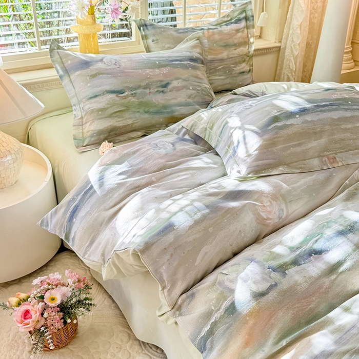 91家纺网 家纺一手货源 找家纺 巧玲珑 2025新款100%数码印花生态AB版四件套 靓彩