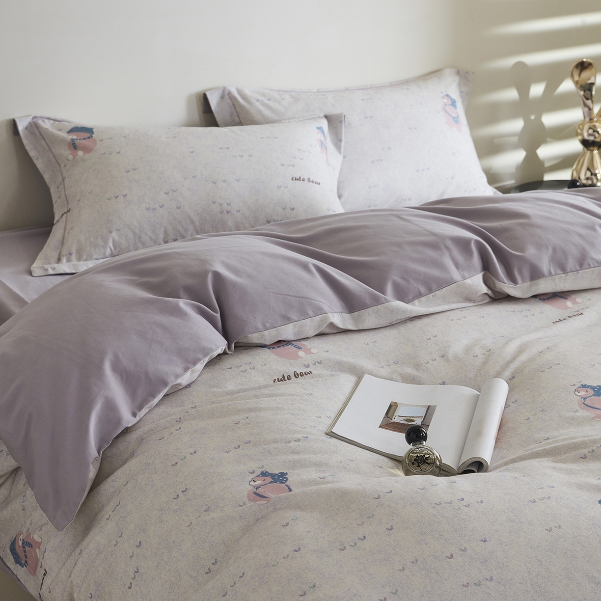 91家纺网 家纺一手货源 找家纺 XIWEN-希文家纺 2025秋冬新款全棉纯棉生态磨毛印花四件套 幸福熊米