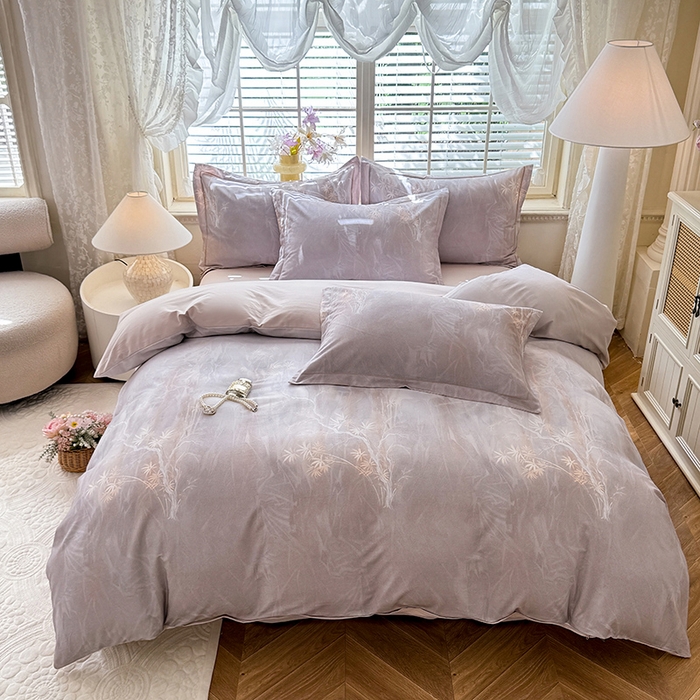 91家纺网 家纺一手货源 找家纺 巧玲珑 2025新款100%数码印花生态AB版四件套 梅丽莎