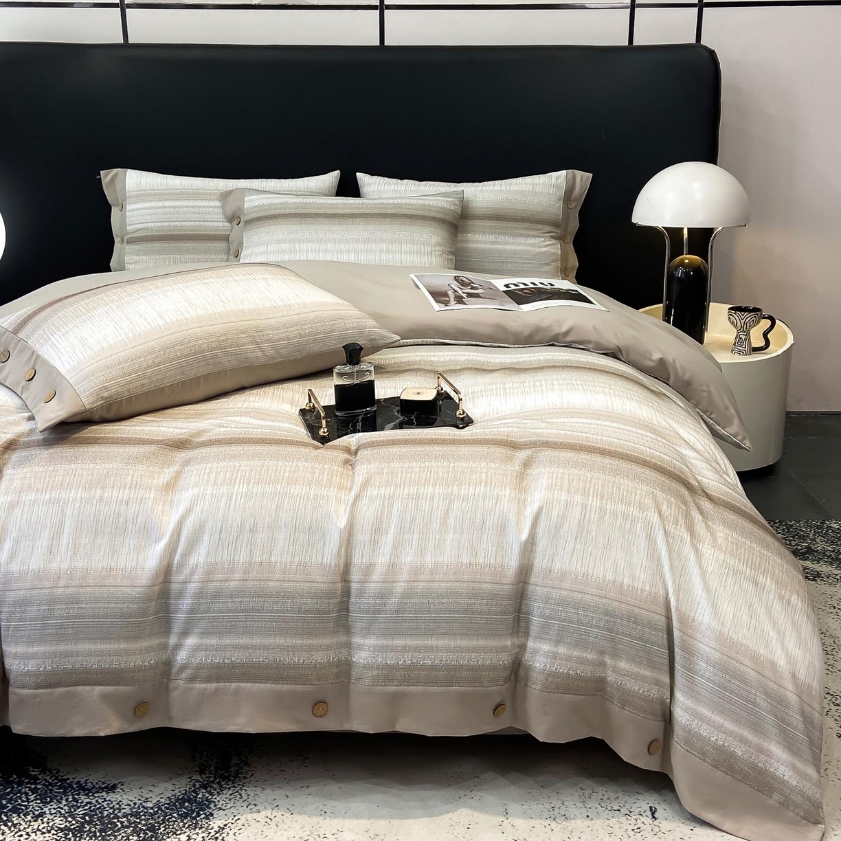 91家纺网 家纺一手货源 找家纺 宜家坊 2025新款全棉轻奢加厚磨毛纽扣款四件套 光遇-咖