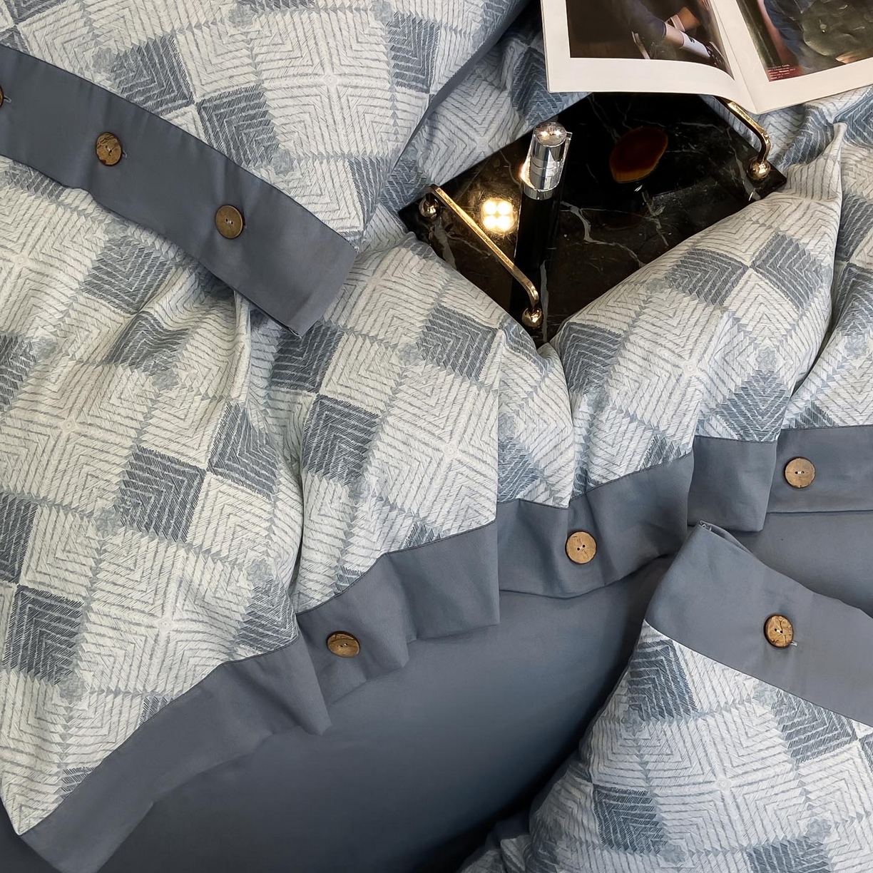 91家纺网 家纺一手货源 找家纺 （总）宜家坊 2025新款全棉轻奢加厚磨毛纽扣款四件套