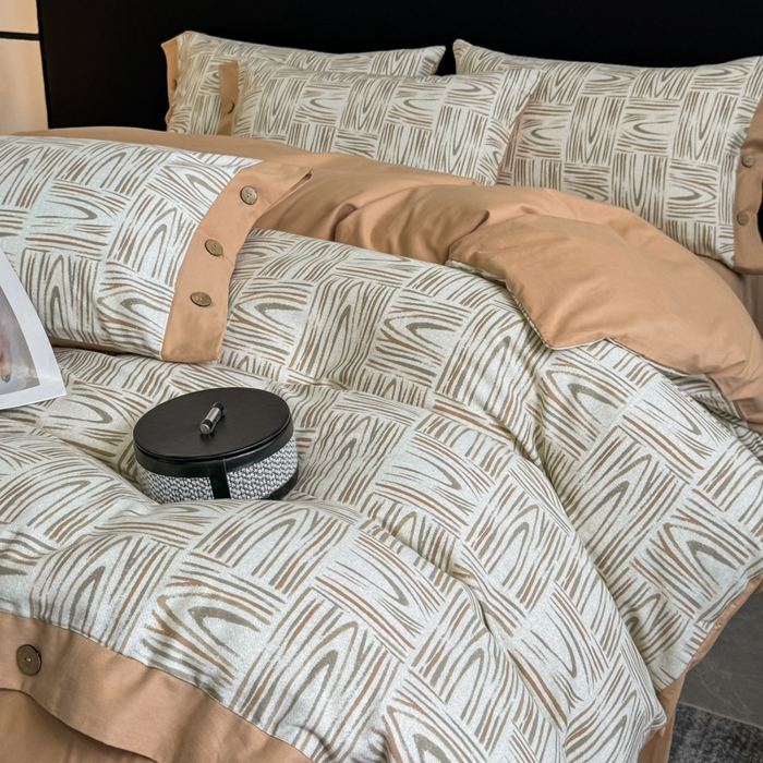 91家纺网 家纺一手货源 找家纺 宜家坊 2025新款全棉轻奢加厚磨毛纽扣款四件套 几何