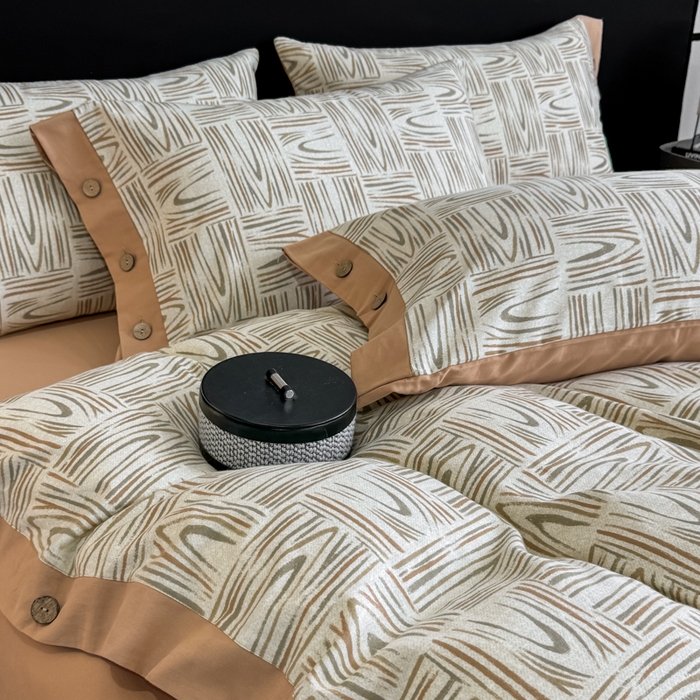 91家纺网 家纺一手货源 找家纺 宜家坊 2025新款全棉轻奢加厚磨毛纽扣款四件套 几何