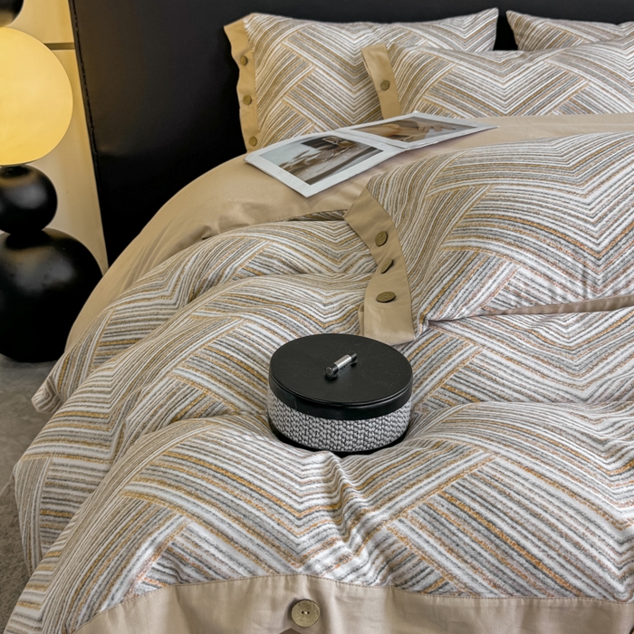 91家纺网 家纺一手货源 找家纺 宜家坊 2025新款全棉轻奢加厚磨毛纽扣款四件套 艾文