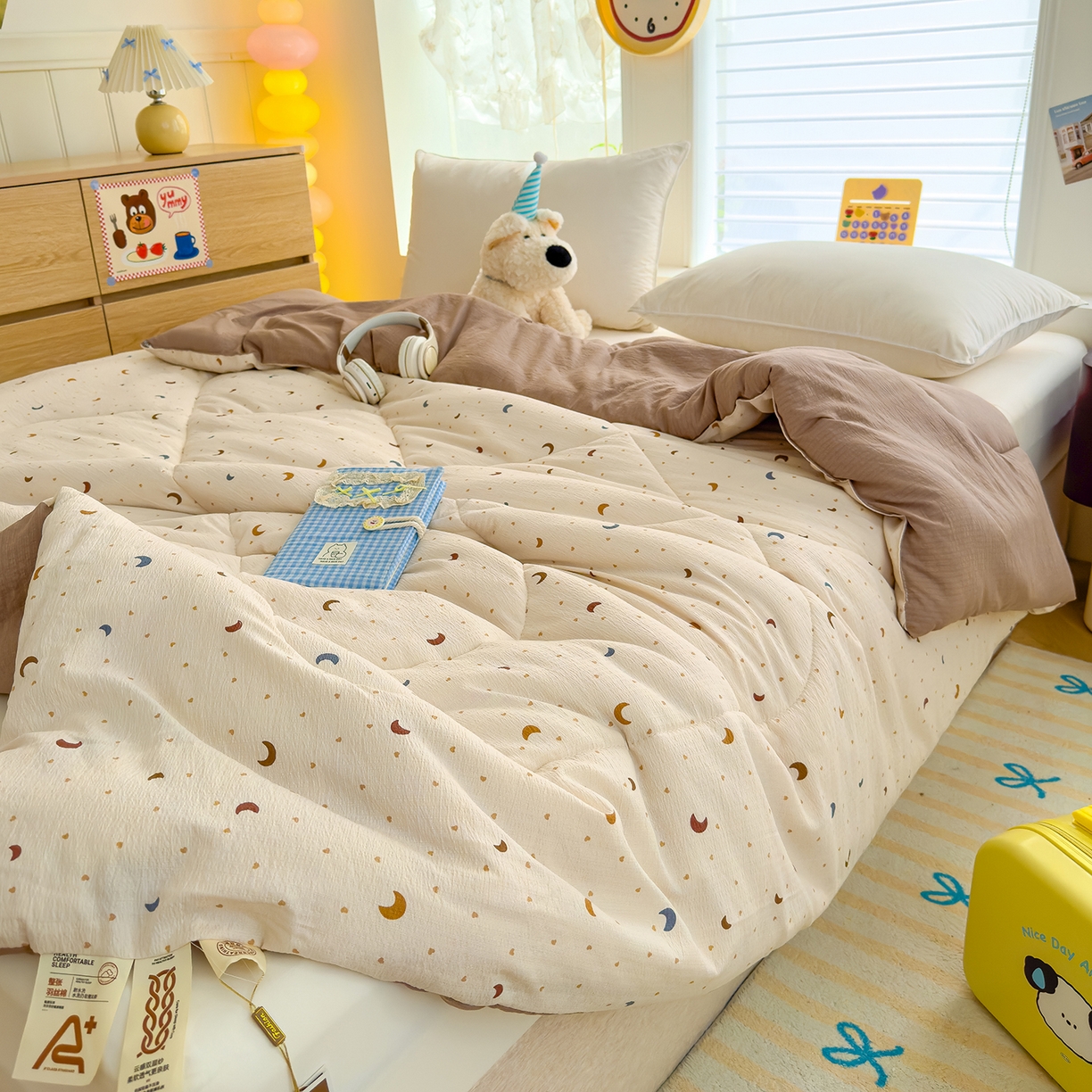 91家纺网 家纺一手货源 找家纺 弗苓家纺 2025新款A类云感有氧双层纱冬被被子被芯 枕梦星月