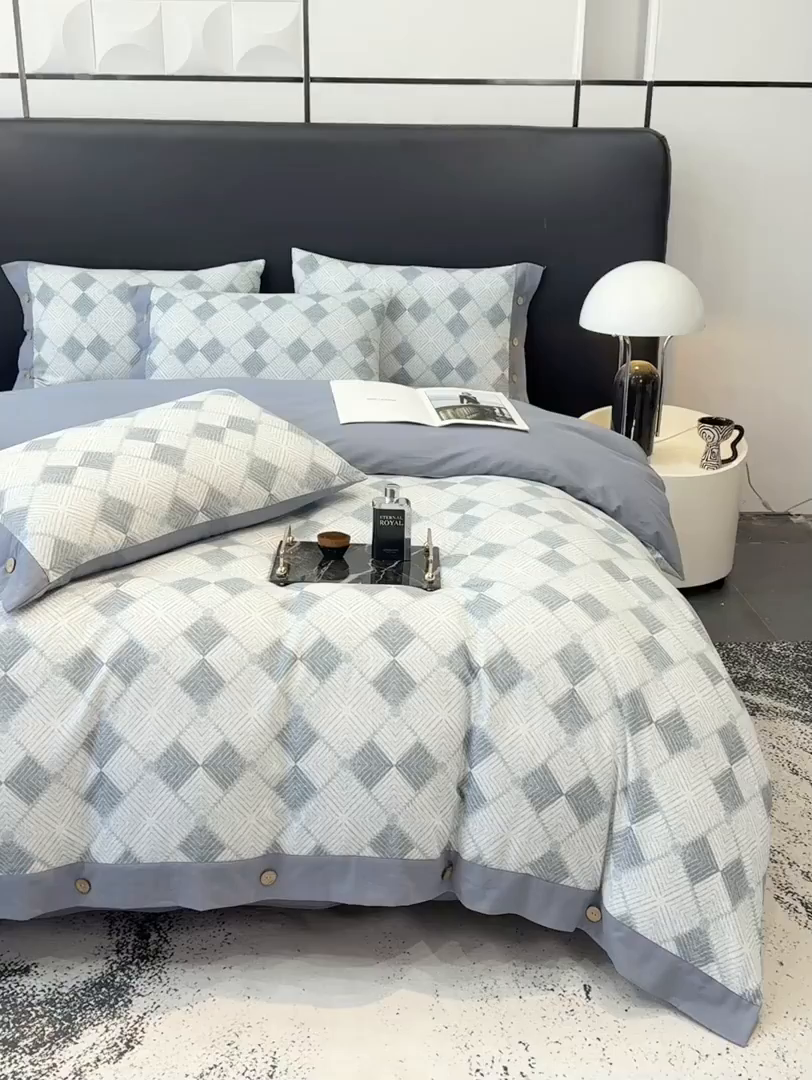 91家纺网 家纺一手货源 找家纺 （总）宜家坊 2025新款全棉轻奢加厚磨毛纽扣款四件套