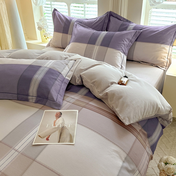 91家纺网 家纺一手货源 找家纺 巧玲珑 2025新款100%数码印花生态AB版四件套 墨雨