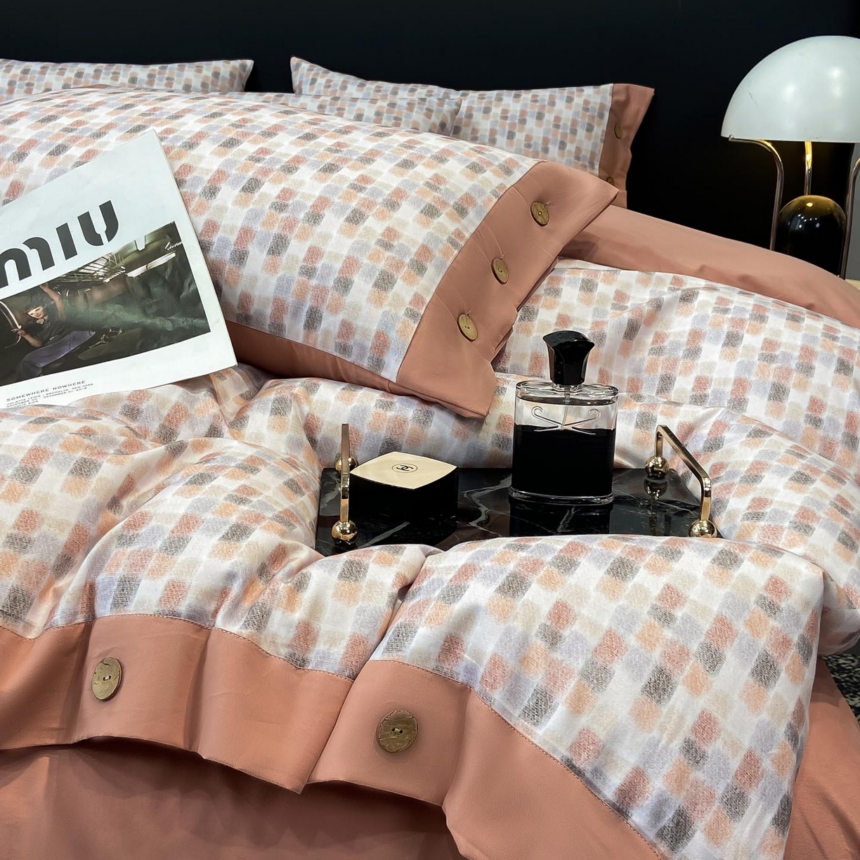 宜家坊 2025新款全棉轻奢加厚磨毛纽扣款四件套 随感-红咖