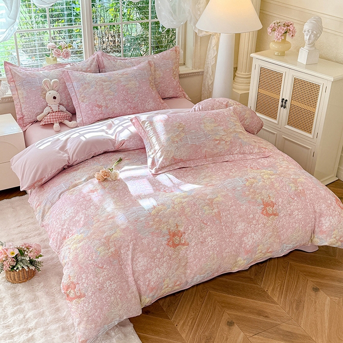 91家纺网 家纺一手货源 找家纺 巧玲珑 2025新款100%数码印花生态AB版四件套 沐熙