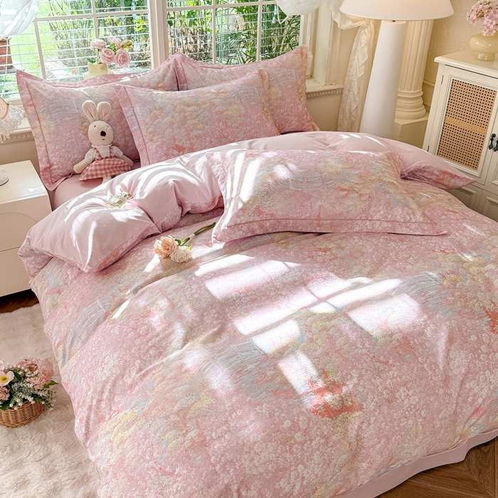 91家纺网 家纺一手货源 找家纺 巧玲珑 2025新款100%数码印花生态AB版四件套 沐熙