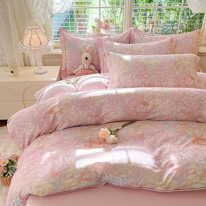 91家纺网 家纺一手货源 找家纺 巧玲珑 2025新款100%数码印花生态AB版四件套 沐熙