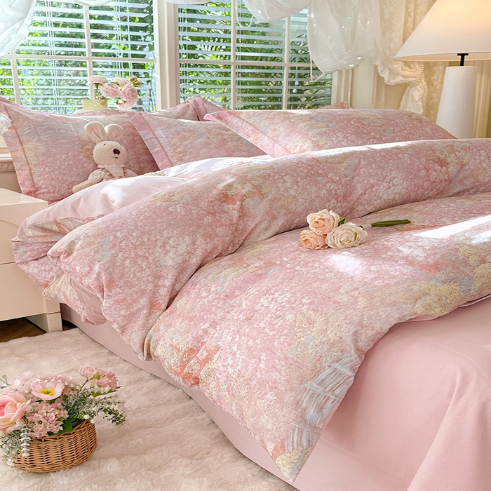 91家纺网 家纺一手货源 找家纺 巧玲珑 2025新款100%数码印花生态AB版四件套 沐熙