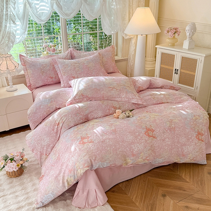 91家纺网 家纺一手货源 找家纺 巧玲珑 2025新款100%数码印花生态AB版四件套 沐熙