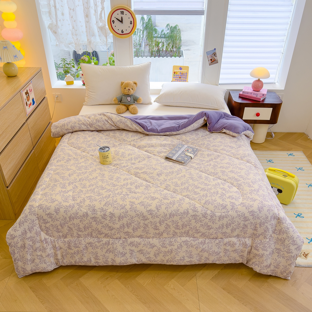 91家纺网 家纺一手货源 找家纺 弗苓家纺 2025新款A类云感有氧双层纱冬被被子被芯 紫苏