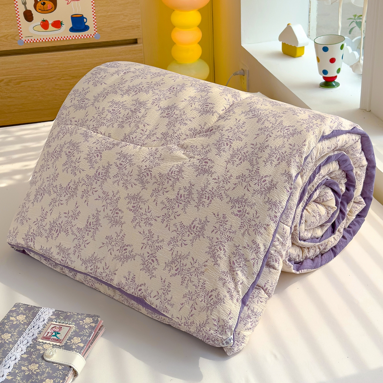 91家纺网 家纺一手货源 找家纺 弗苓家纺 2025新款A类云感有氧双层纱冬被被子被芯 紫苏