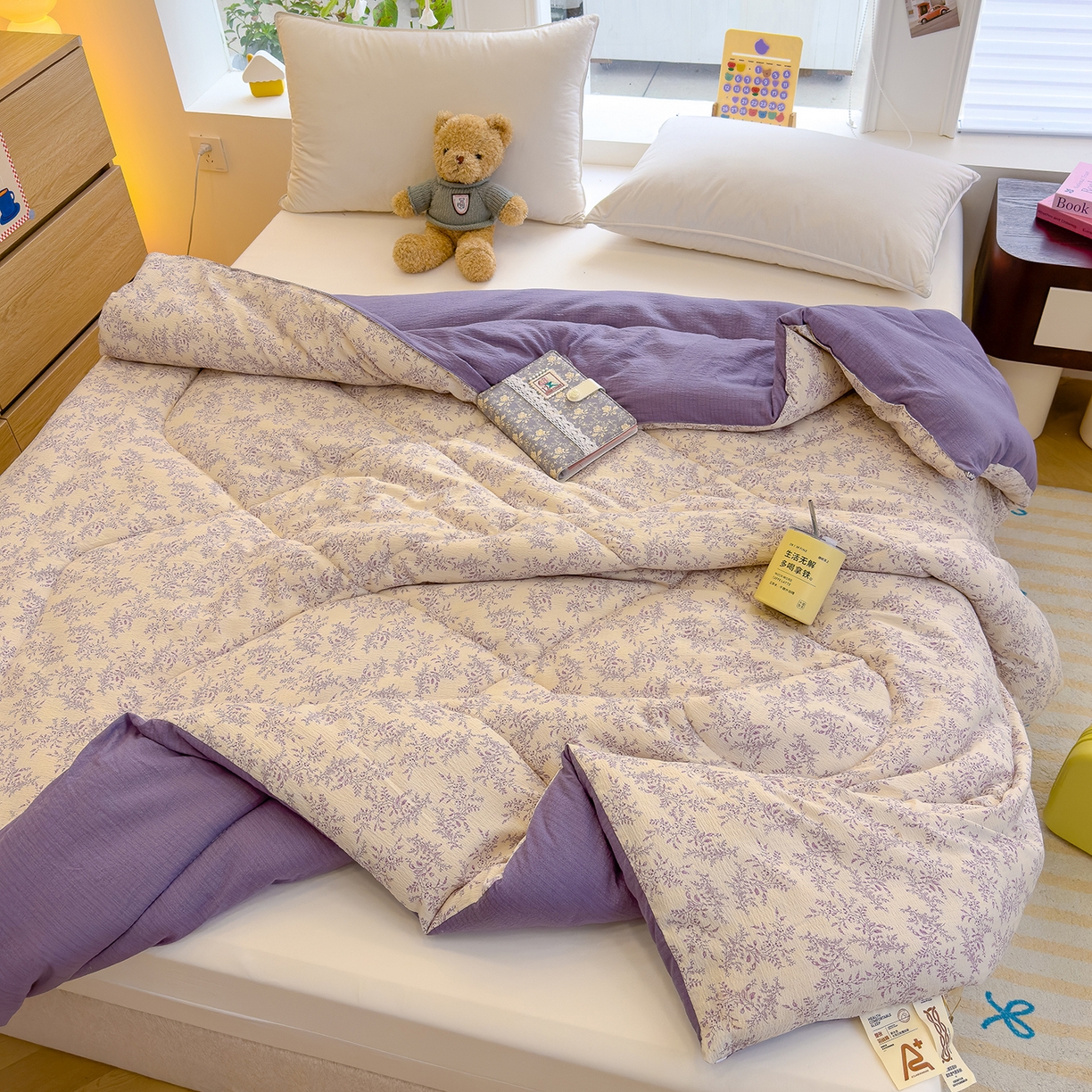 91家纺网 家纺一手货源 找家纺 弗苓家纺 2025新款A类云感有氧双层纱冬被被子被芯 紫苏