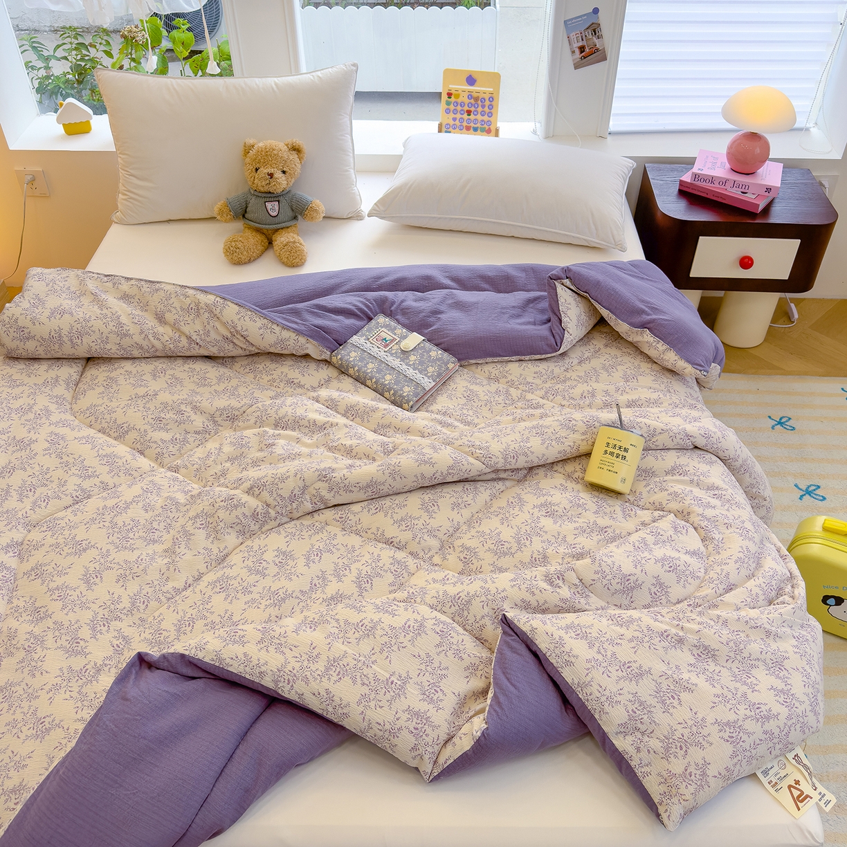 91家纺网 家纺一手货源 找家纺 弗苓家纺 2025新款A类云感有氧双层纱冬被被子被芯 紫苏