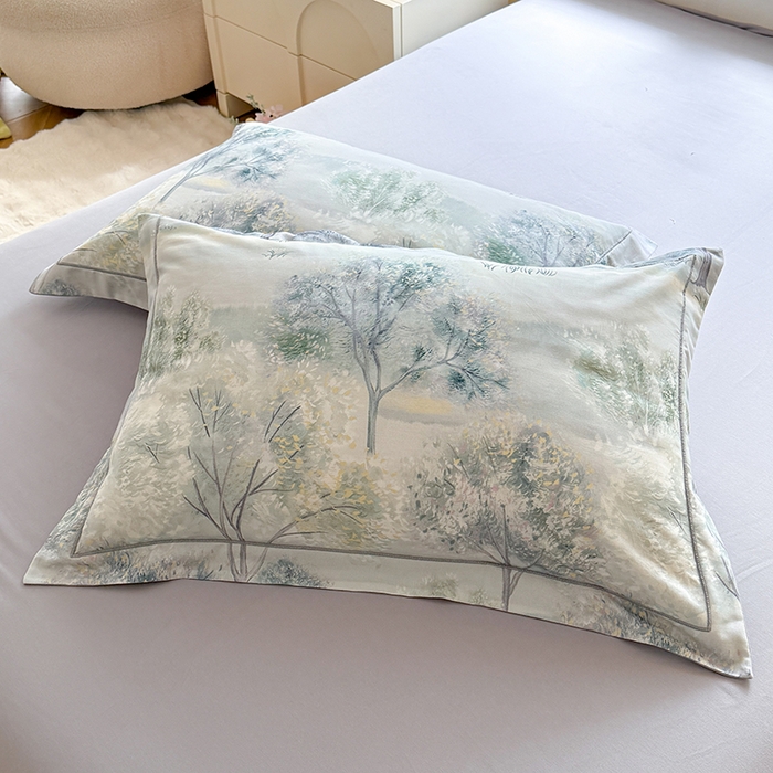 91家纺网 家纺一手货源 找家纺 巧玲珑 2025新款100%数码印花生态AB版四件套 暮春