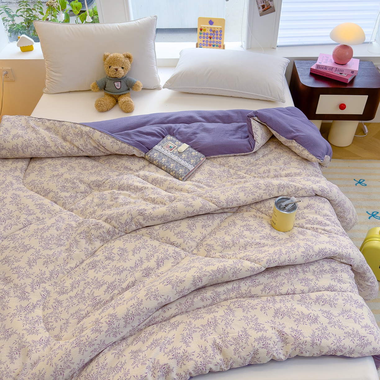 91家纺网 家纺一手货源 找家纺 弗苓家纺 2025新款A类云感有氧双层纱冬被被子被芯 紫苏