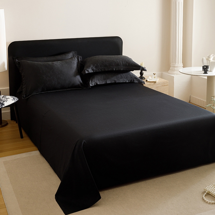 91家纺网 家纺一手货源 找家纺 苏源家居 2025贡缎提花全棉纯棉四件套轻奢简约风套件-竹影 竹影-玄黑