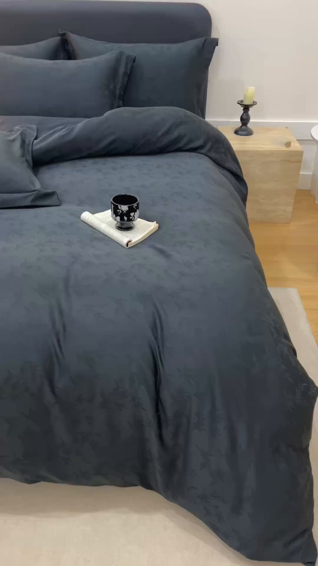 91家纺网 家纺一手货源 找家纺 苏源家居 2025贡缎提花全棉纯棉四件套轻奢简约风套件-竹影 竹影-玄黑