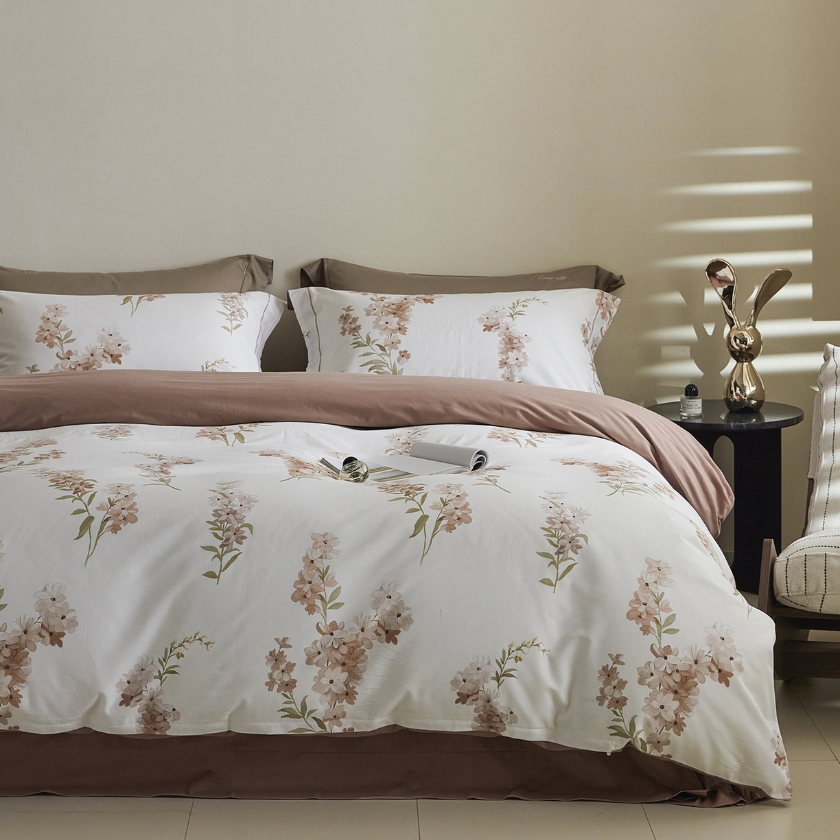 91家纺网 家纺一手货源 找家纺 XIWEN-希文家纺 2025秋冬新款全棉纯棉生态磨毛印花四件套 幽舒-桔