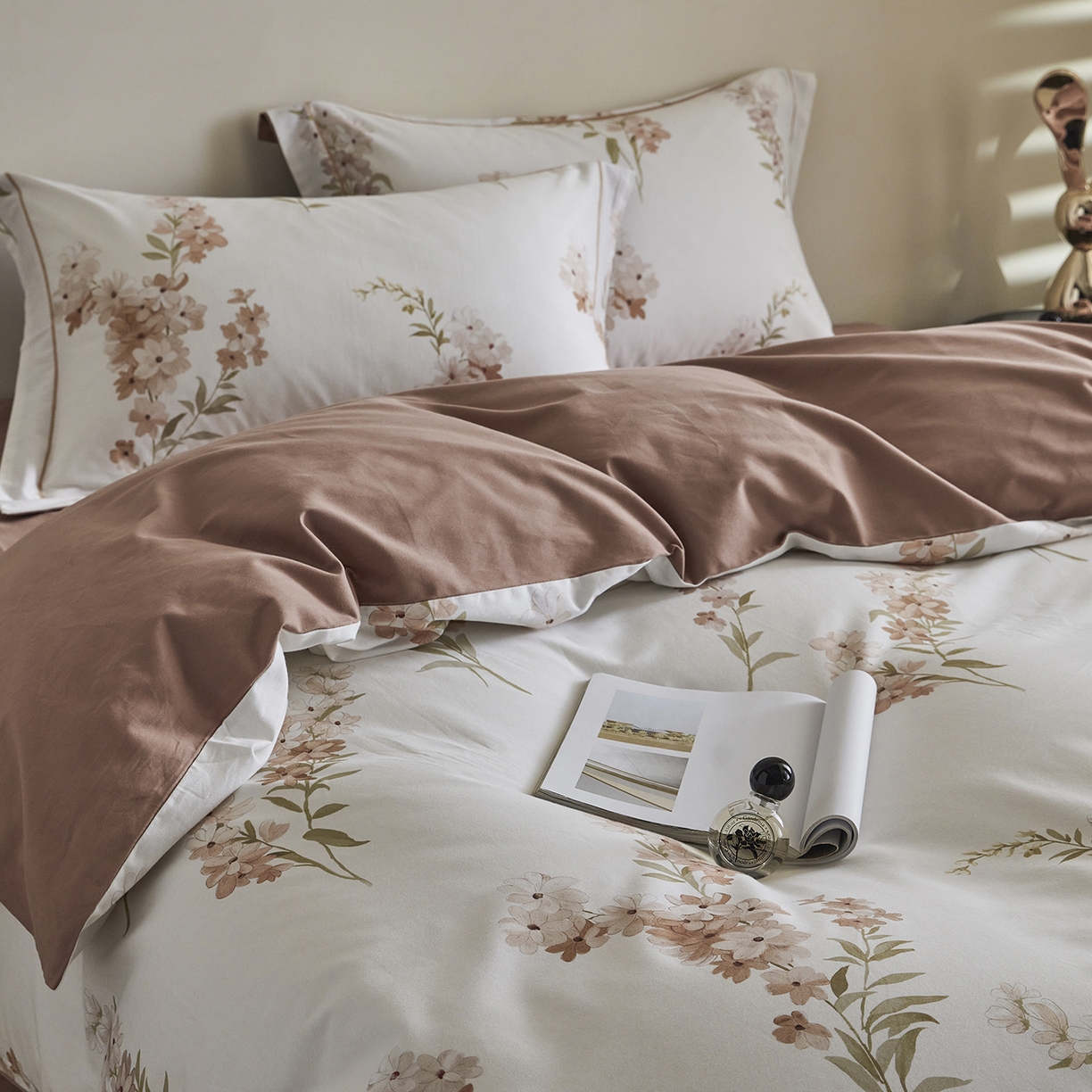 91家纺网 家纺一手货源 找家纺 XIWEN-希文家纺 2025秋冬新款全棉纯棉生态磨毛印花四件套 幽舒-桔