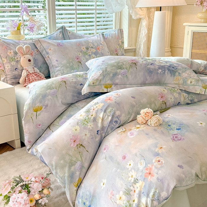 91家纺网 家纺一手货源 找家纺 巧玲珑 2025新款100%数码印花生态AB版四件套 曲悠