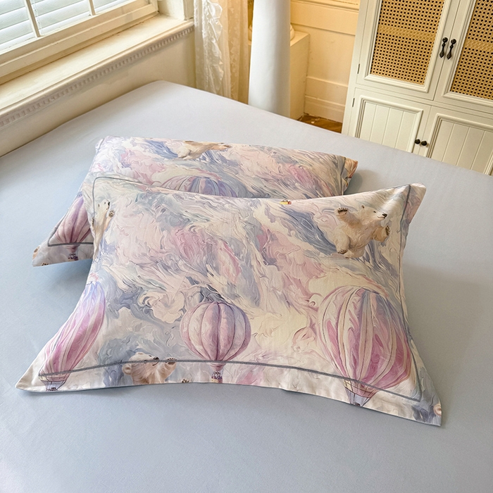 91家纺网 家纺一手货源 找家纺 巧玲珑 2025新款100%数码印花生态AB版四件套 热气球