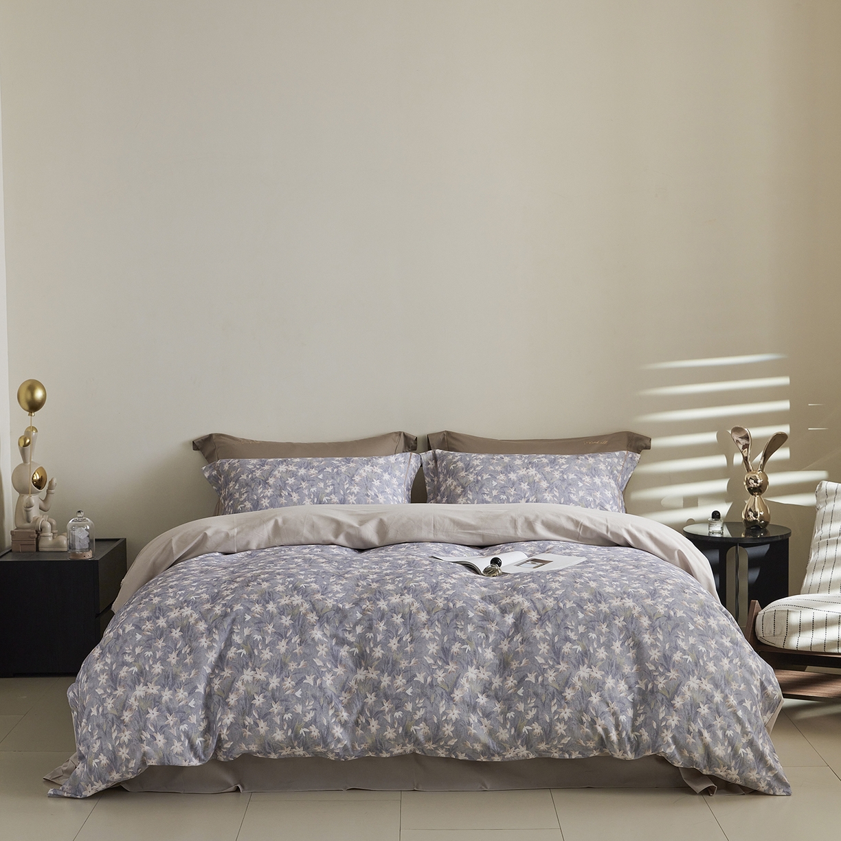 91家纺网 家纺一手货源 找家纺 XIWEN-希文家纺 2025秋冬新款全棉纯棉生态磨毛印花四件套 雨晴-灰