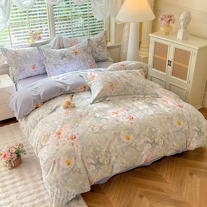 91家纺网 家纺一手货源 找家纺 巧玲珑 2025新款100%数码印花生态AB版四件套 思南