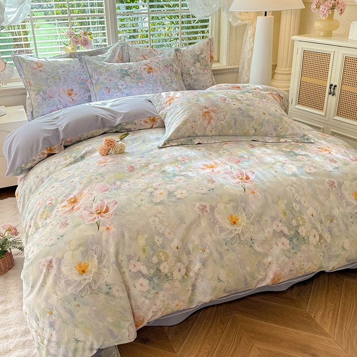 91家纺网 家纺一手货源 找家纺 巧玲珑 2025新款100%数码印花生态AB版四件套 思南