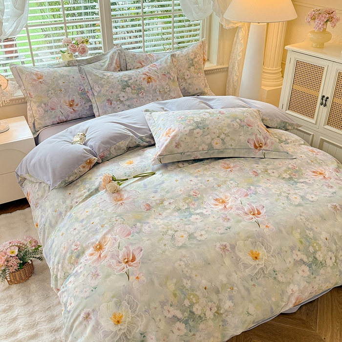 91家纺网 家纺一手货源 找家纺 巧玲珑 2025新款100%数码印花生态AB版四件套 思南