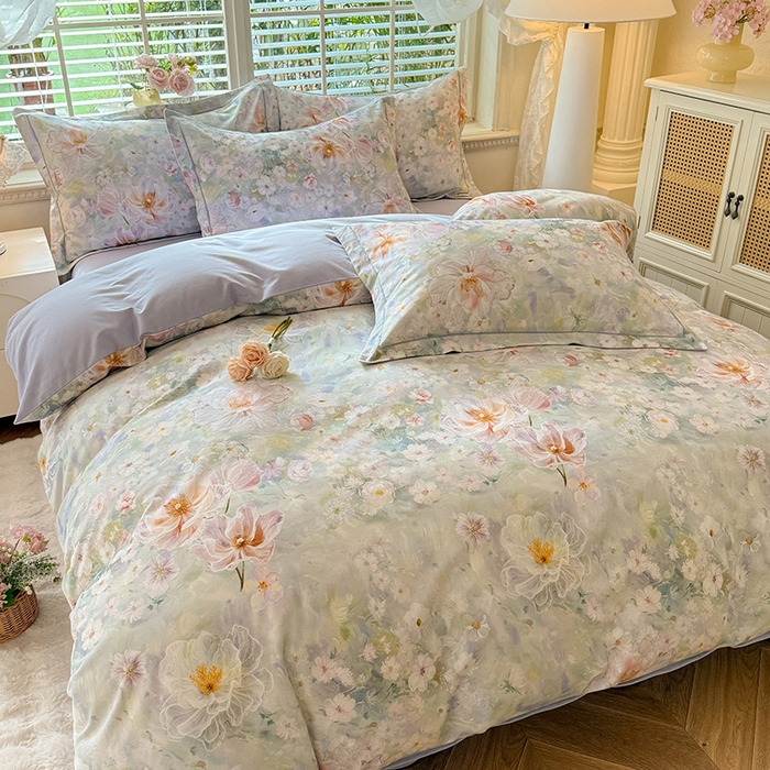 91家纺网 家纺一手货源 找家纺 巧玲珑 2025新款100%数码印花生态AB版四件套 思南