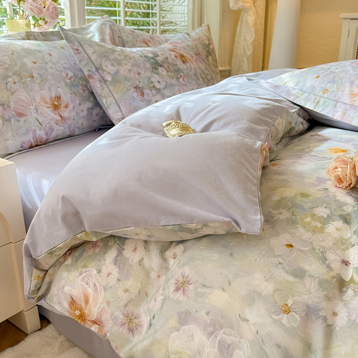 91家纺网 家纺一手货源 找家纺 巧玲珑 2025新款100%数码印花生态AB版四件套 思南