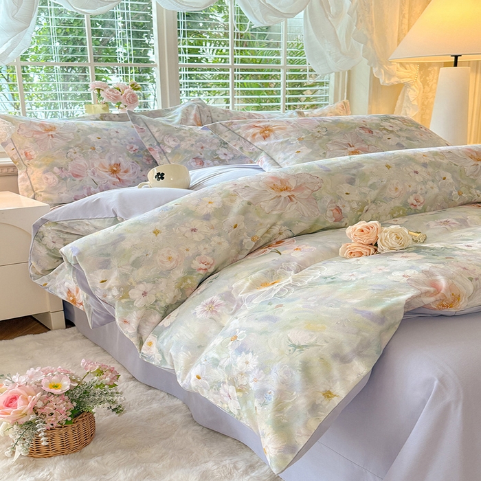 91家纺网 家纺一手货源 找家纺 巧玲珑 2025新款100%数码印花生态AB版四件套 思南