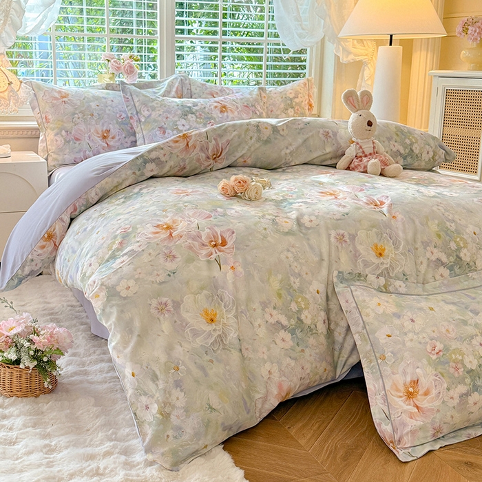 91家纺网 家纺一手货源 找家纺 巧玲珑 2025新款100%数码印花生态AB版四件套 思南