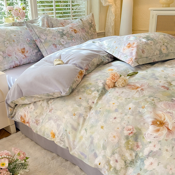 91家纺网 家纺一手货源 找家纺 巧玲珑 2025新款100%数码印花生态AB版四件套 思南