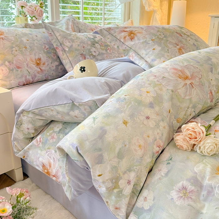 91家纺网 家纺一手货源 找家纺 巧玲珑 2025新款100%数码印花生态AB版四件套 思南